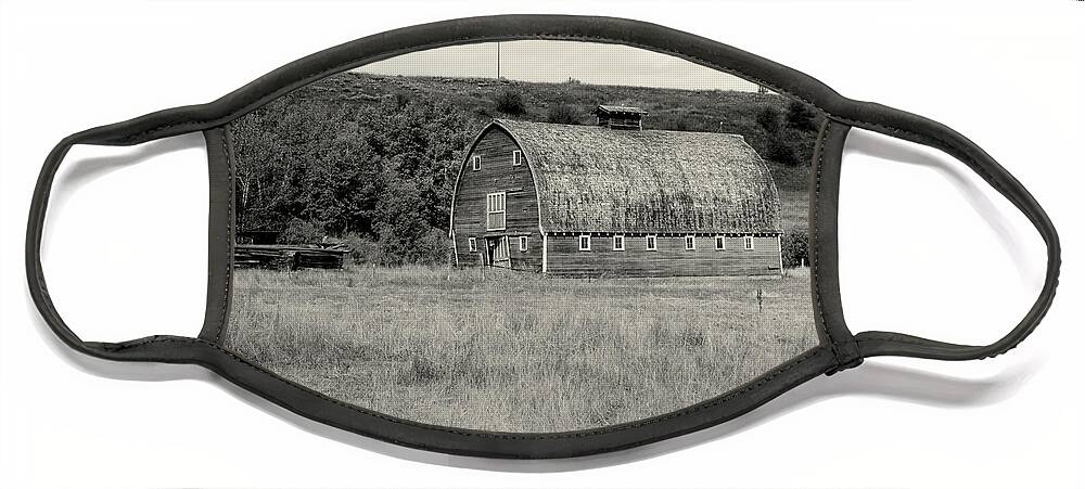 Barn Face Mask featuring the photograph Red Lodge MT Barn Black and white by Cathy Anderson