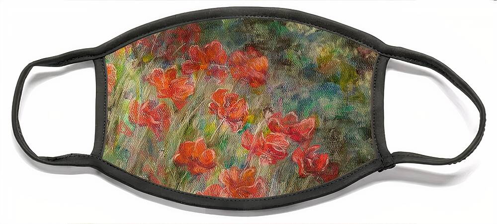 Red Face Mask featuring the pastel Red Poppies by Lisa Bliss Rush