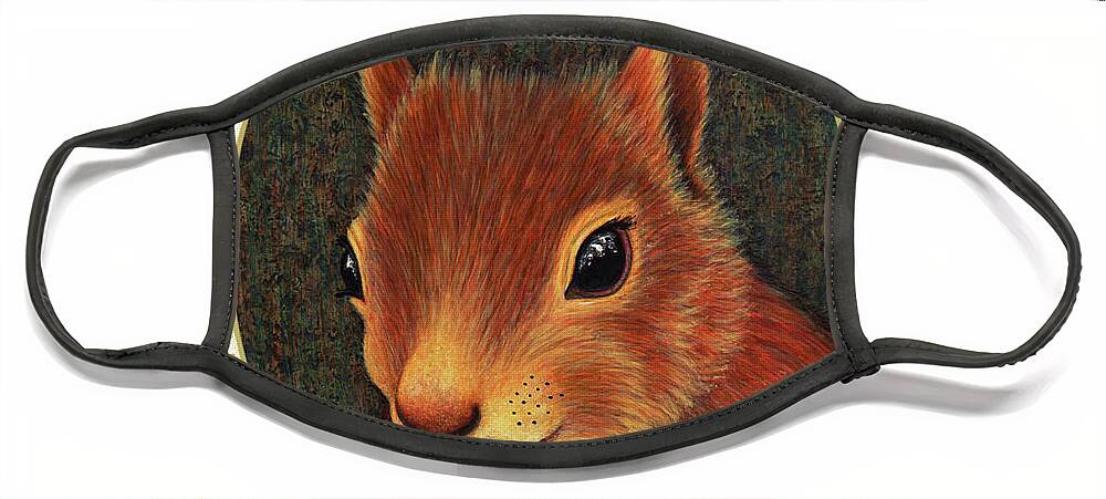 Animal Portrait Face Mask featuring the painting Red Squirrel Portrait - Cream Border by Amy E Fraser