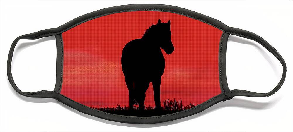 Horse Face Mask featuring the drawing Red Sunset Horse by D Hackett