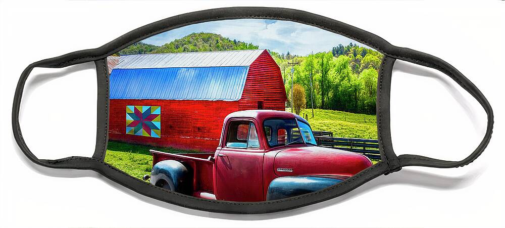1947 Face Mask featuring the photograph Red Truck at the Red Barn by Debra and Dave Vanderlaan