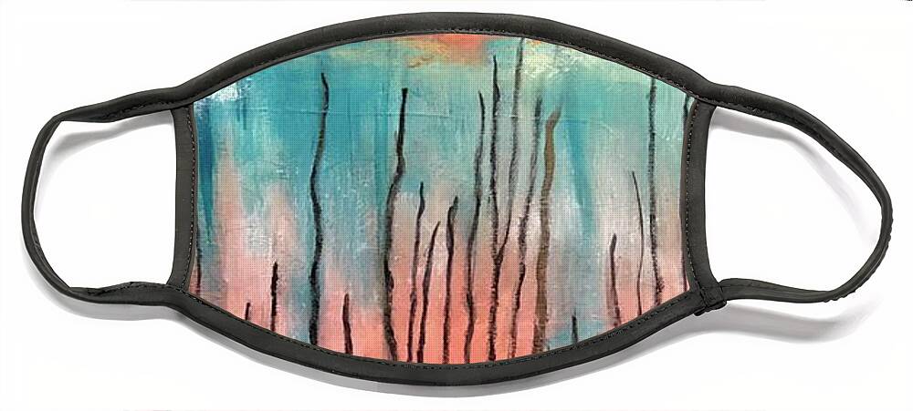 Water Face Mask featuring the painting Reeds at sunset by Laura Jaffe