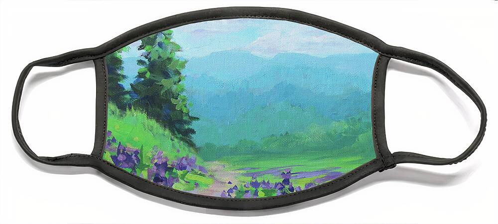 Cool Face Mask featuring the painting Refreshing - a cool, colorful landscape painting by Karen Ilari