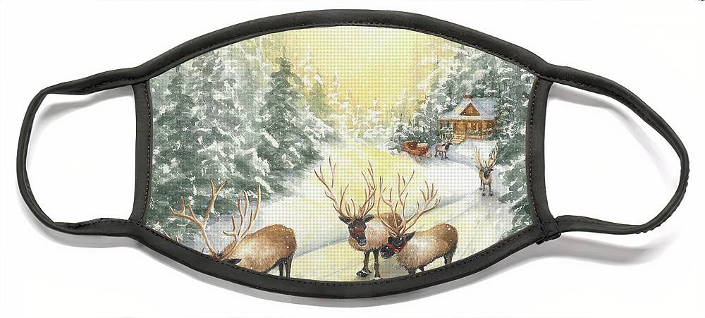Reindeer Face Mask featuring the painting Hoofing It Under the Midnight Sun by Lori Taylor