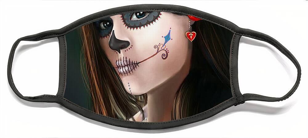Day Of The Dead Face Mask featuring the digital art Remember Day of the Dead Sugar Skull by Maggie Terlecki