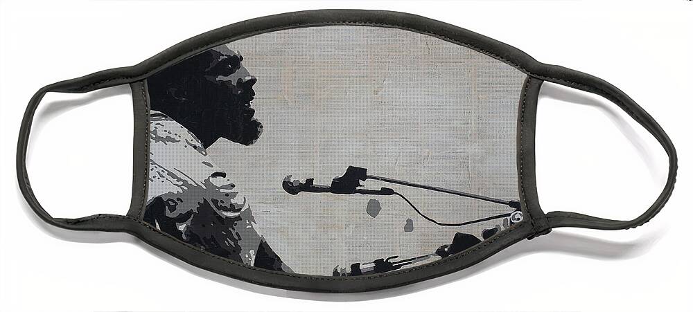 Silhouette Face Mask featuring the mixed media Richie Havens at Woodstock by SORROW Gallery