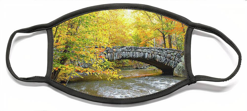 03nov18 Face Mask featuring the photograph Rock Creek Boulder Bridge with Fall Colors by Jeff at JSJ Photography