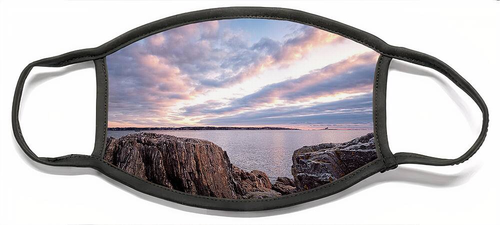 New Hampshire Face Mask featuring the photograph Rocky Coast At Daybreak . by Jeff Sinon