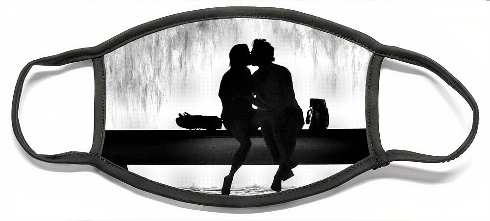 Black And White Face Mask featuring the photograph Romance by a Fountain - A New York Moment by Steve Ember