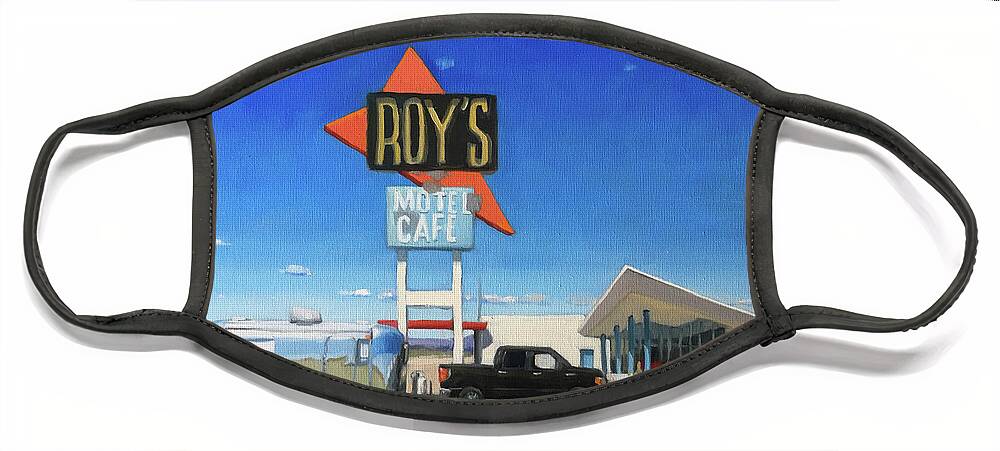 Airstream Face Mask featuring the painting Roy's Motel, Route 66 by Elizabeth Jose