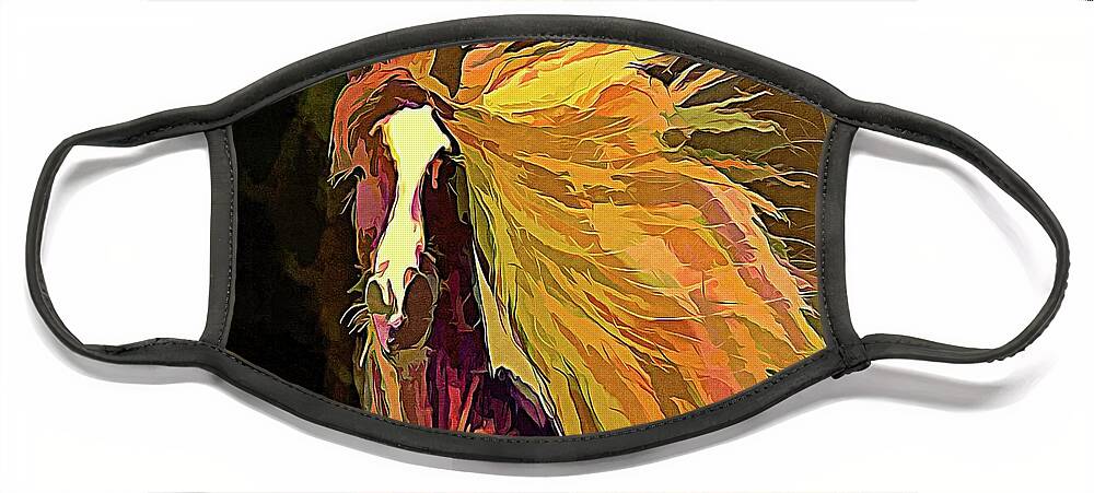 Olena Art Face Mask featuring the mixed media Running Horse by OLena Art
