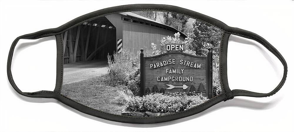 Adair Face Mask featuring the photograph Rural Cisna Mill Covered Bridge Black And White by Adam Jewell