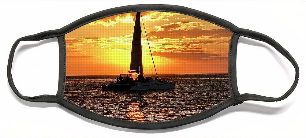 Beach Face Mask featuring the photograph Sailboat Silhouette Sunset in Captiva Island Florida 2019 by Shelly Tschupp