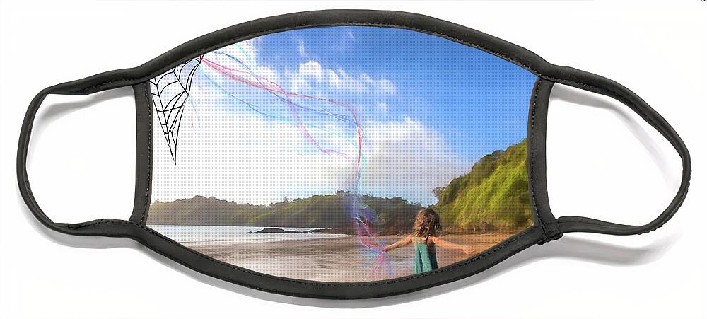 Kites Face Mask featuring the mixed media Sailing a Spider Web Kite by Colleen Taylor