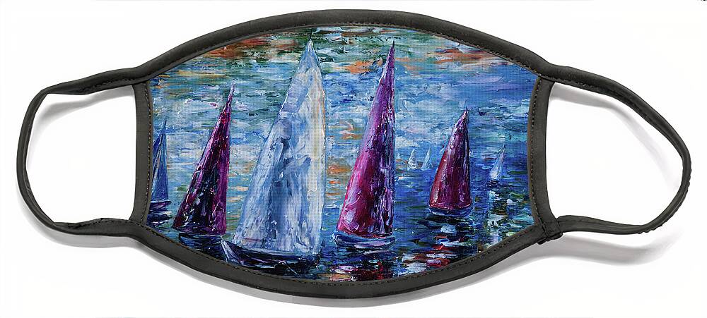  Olena Art Face Mask featuring the digital art Sails To-Night Palette Knife Painting by OLena Art