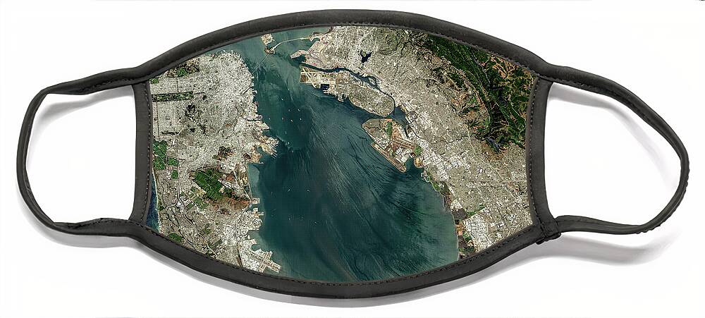 Satellite Image Face Mask featuring the digital art San Francisco Bay from space by Christian Pauschert