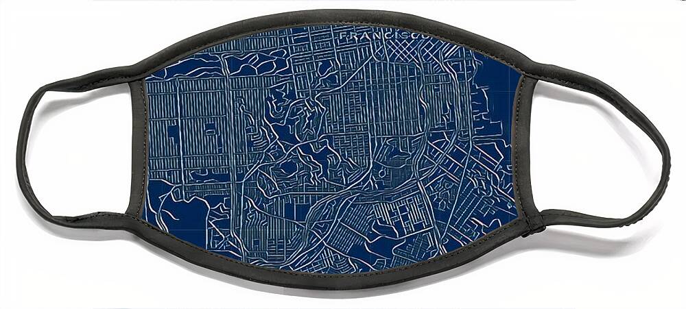  Frisco Face Mask featuring the digital art San Francisco Blueprint City Map by HELGE Art Gallery
