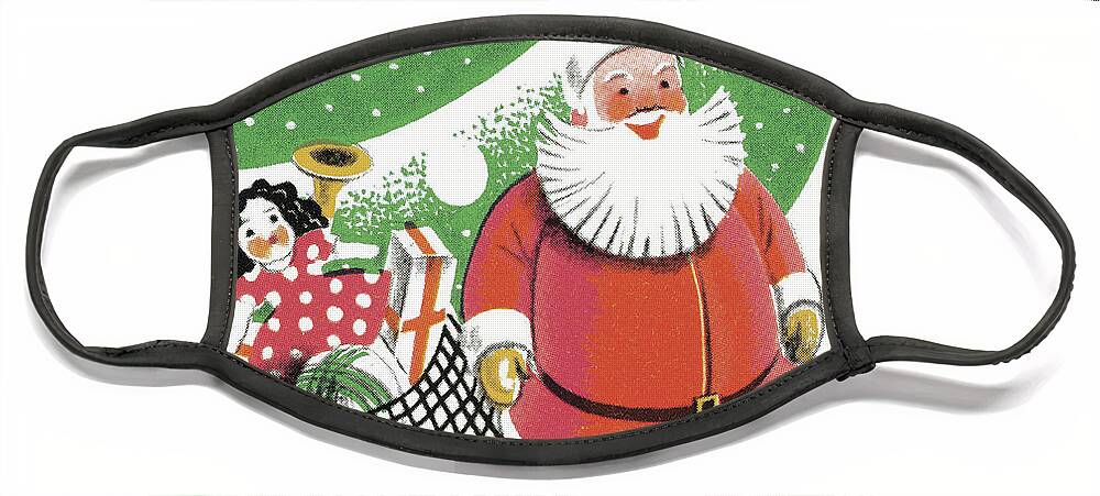 Bag Face Mask featuring the drawing Santa in Sleigh by CSA Images