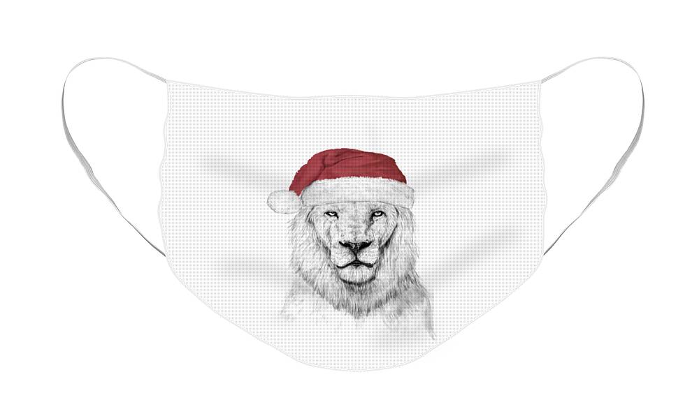 Lion Face Mask featuring the mixed media Santa lion by Balazs Solti
