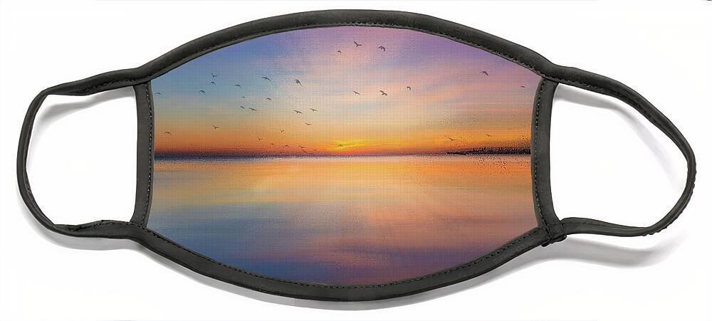 Seascape Face Mask featuring the mixed media Sapphire Sunset by Colleen Taylor