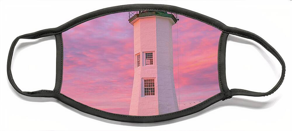 Sunrise Face Mask featuring the photograph Pink Morning at Scituate Lighthouse by Ann-Marie Rollo