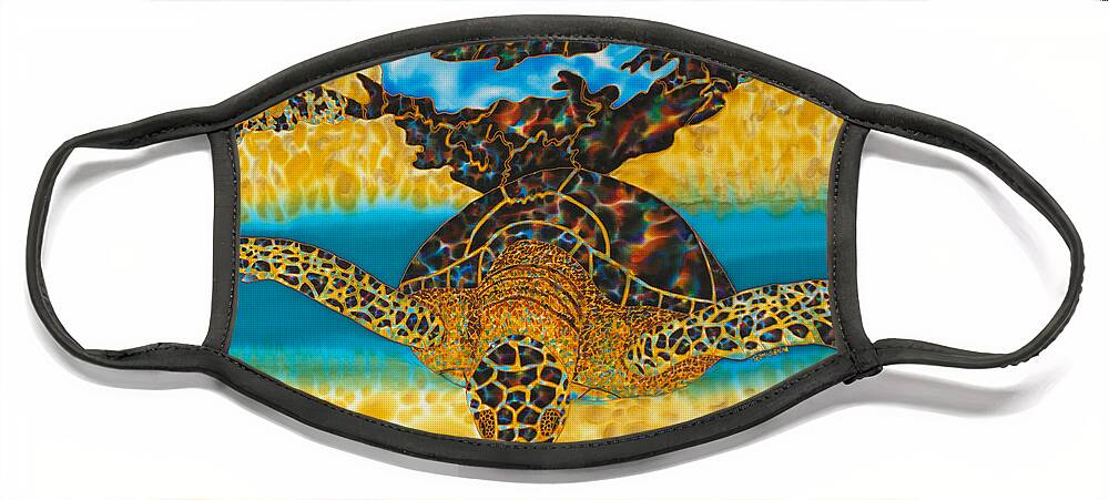 Sea Turtle Face Mask featuring the painting Sea Turtle and Sea Shell by Daniel Jean-Baptiste