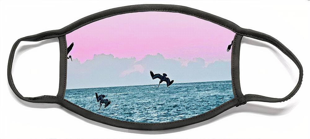 Birds Face Mask featuring the photograph Seagulls Diving for Dinner at Sunset in Captiva Island Florida by Shelly Tschupp