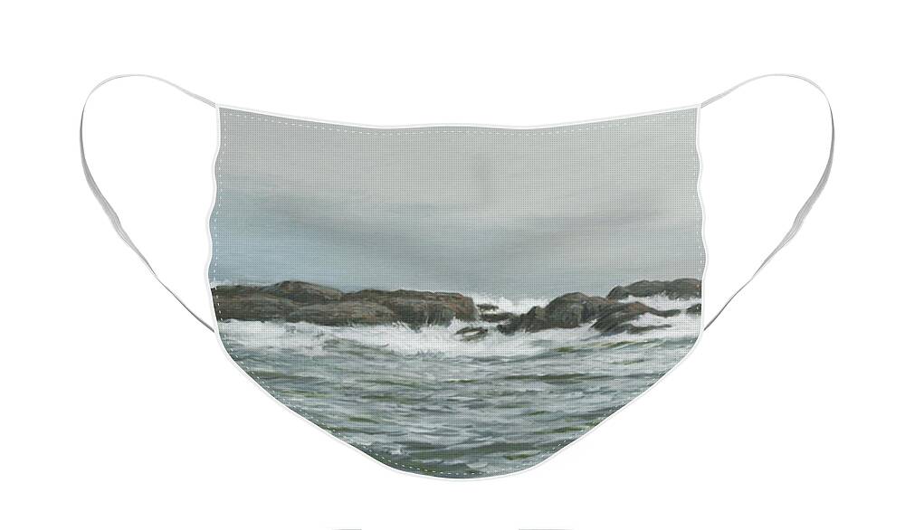 Seascape Face Mask featuring the painting Seascape from Verdens Ende by Hans Egil Saele