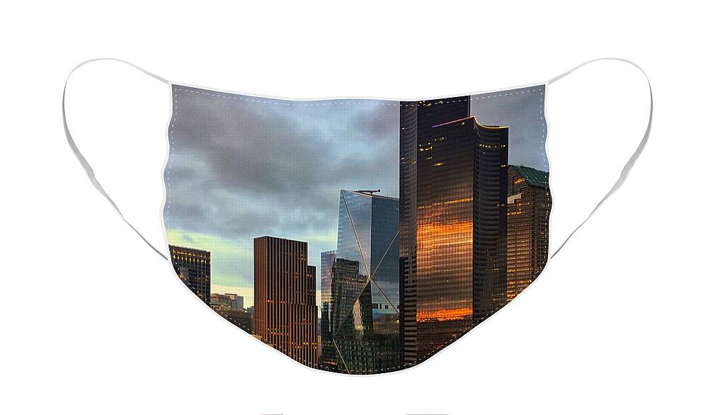 Seattle Face Mask featuring the photograph Seattle Skyline Sunset Reflection by Jerry Abbott