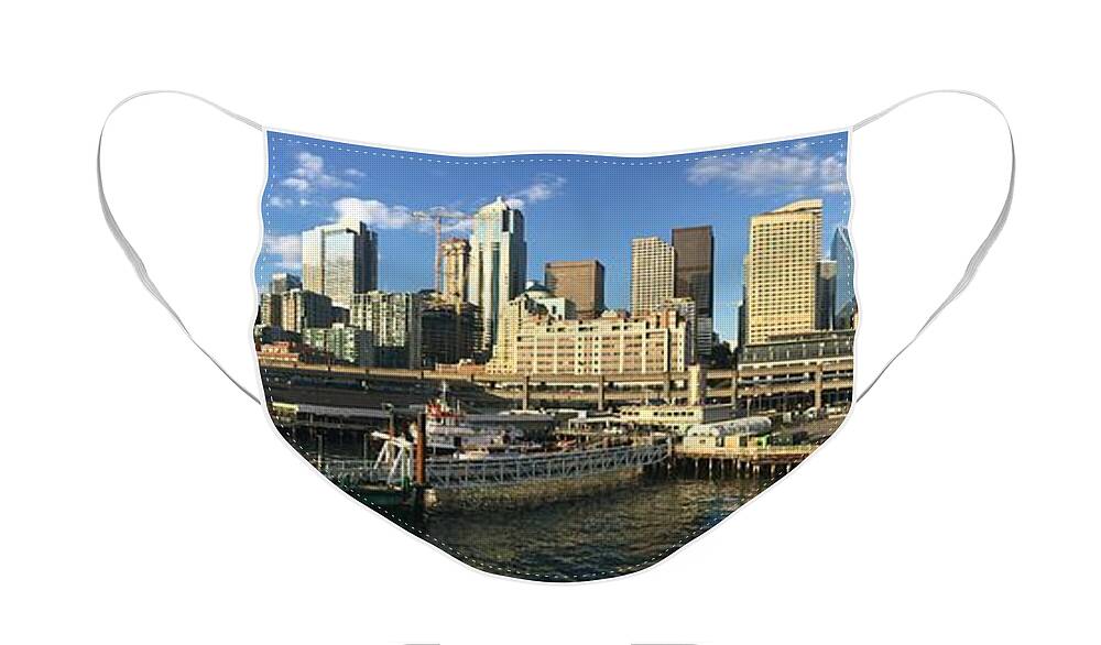 Seattle Face Mask featuring the photograph Seattle Waterfront Pano by Jerry Abbott