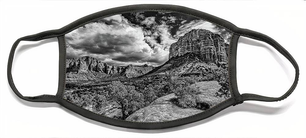 Sedona Face Mask featuring the photograph Sedona Landscape B and W by William Christiansen