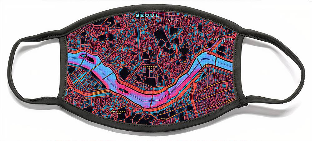 Seoul Face Mask featuring the digital art Seoul City Map by HELGE Art Gallery