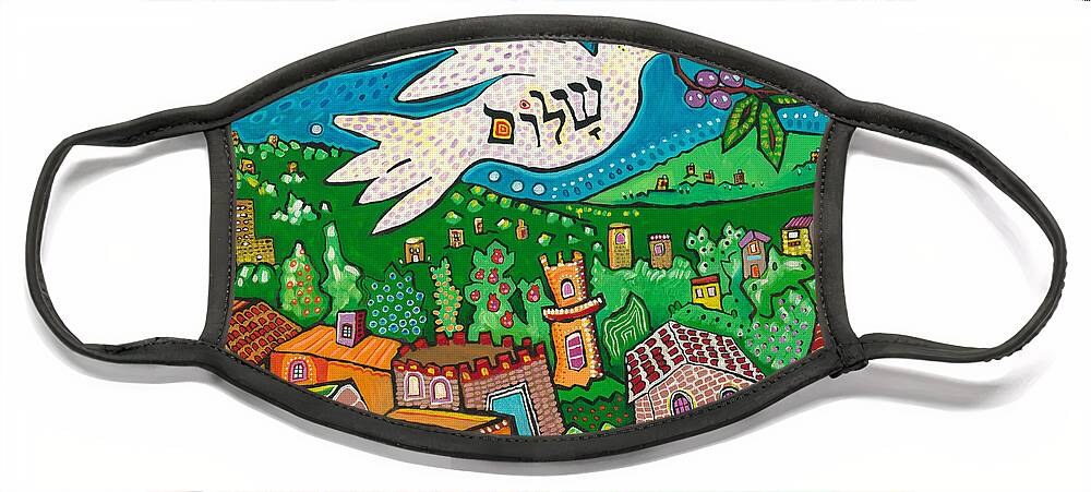 Bird Face Mask featuring the painting Shalom From Tzfat by Yom Tov Blumenthal