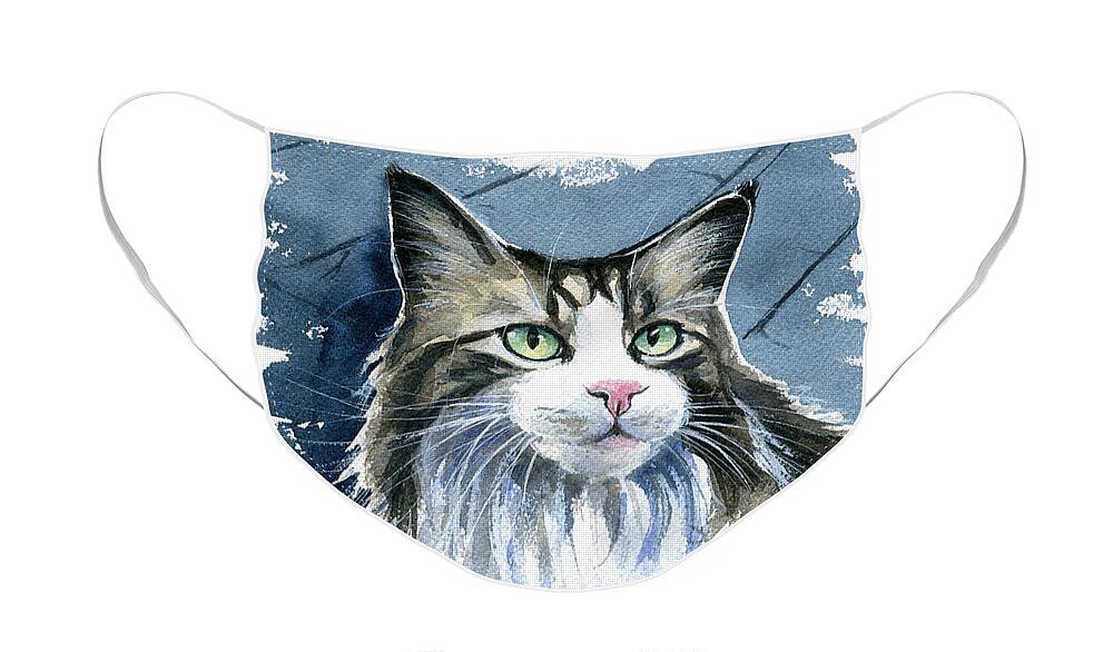 Cat Paintings Face Mask featuring the painting Sheba by Dora Hathazi Mendes