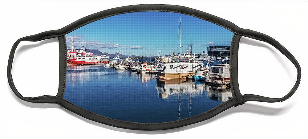 Boats Face Mask featuring the photograph Ships at the Harbor in Reykjavik by Debra and Dave Vanderlaan