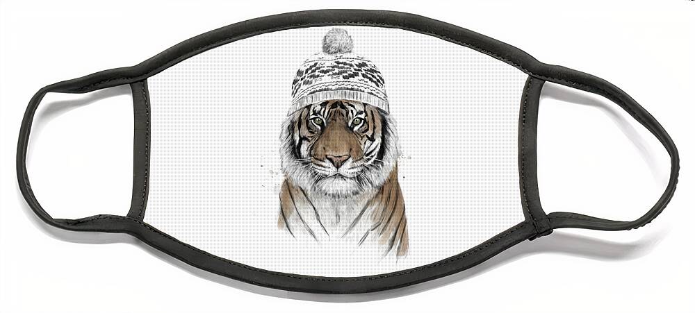 Tiger Face Mask featuring the mixed media Siberian tiger by Balazs Solti