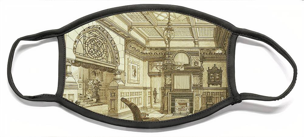 Benjamin Linfoot Face Mask featuring the drawing Sitting Room of Bardwold, Merion PA by Benjamin Linfoot
