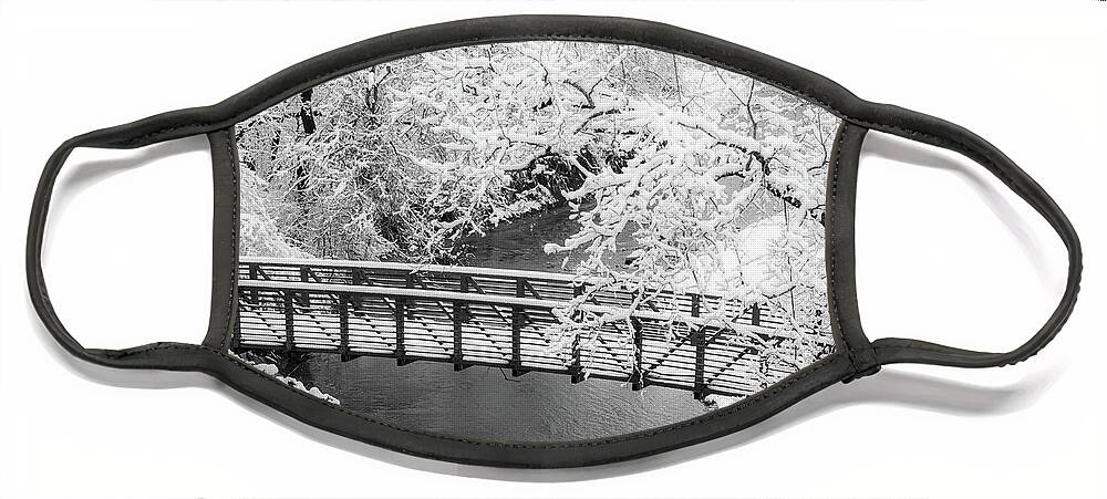 Johnson County Face Mask featuring the photograph Snowy Bridge On Mill Creek by Jeff Phillippi