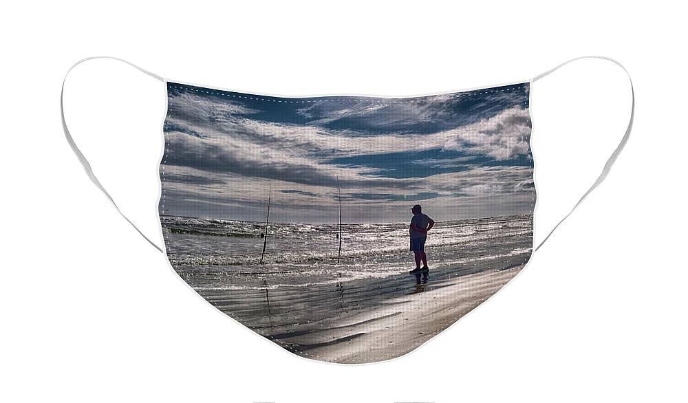 Surf Face Mask featuring the photograph Solitary Fisherman by Joseph Desiderio