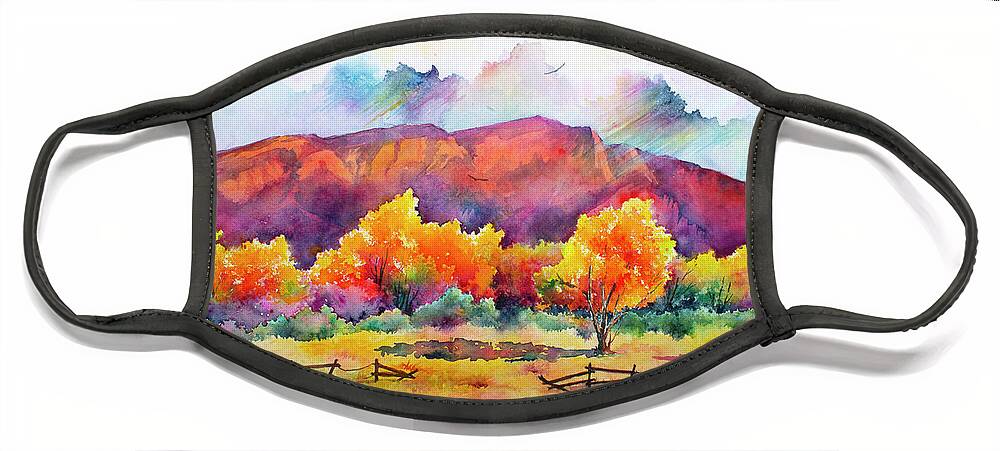 New Mexico Face Mask featuring the painting Solitary Sandias by Michael Bulloch