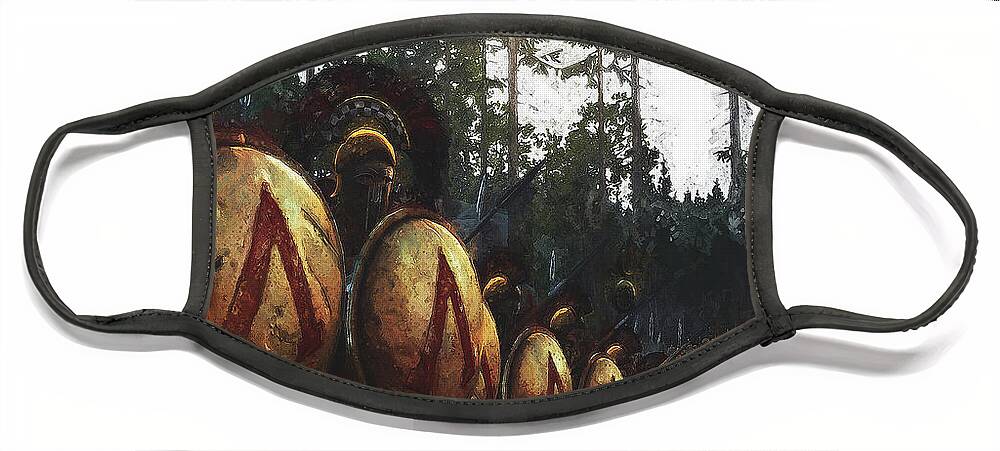 Spartan Warrior Face Mask featuring the painting Spartan Army at War - 37 by AM FineArtPrints