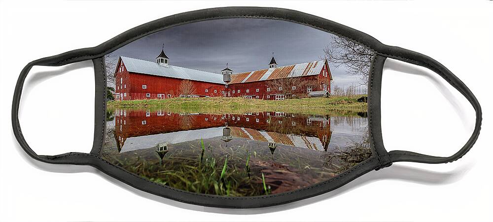 Barn Face Mask featuring the photograph Spring Barn Reflection by Tim Kirchoff