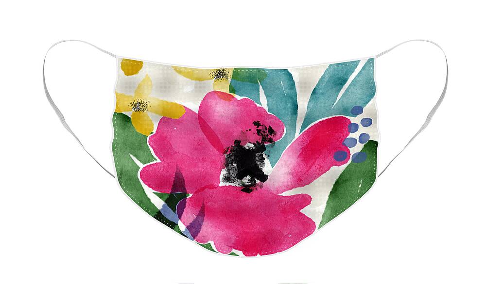 Garden Face Mask featuring the mixed media Spring Garden Pink- Floral Art by Linda Woods by Linda Woods