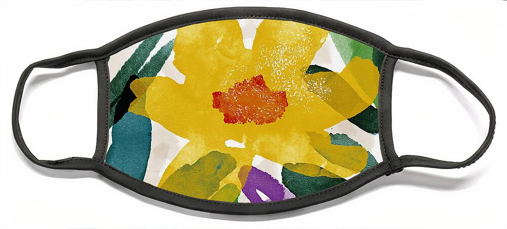 Garden Face Mask featuring the mixed media Spring Garden Yellow- Floral Art by Linda Woods by Linda Woods