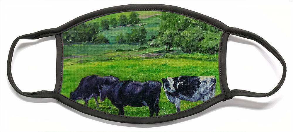 Cows Face Mask featuring the painting Spring Greens by Connie Schaertl