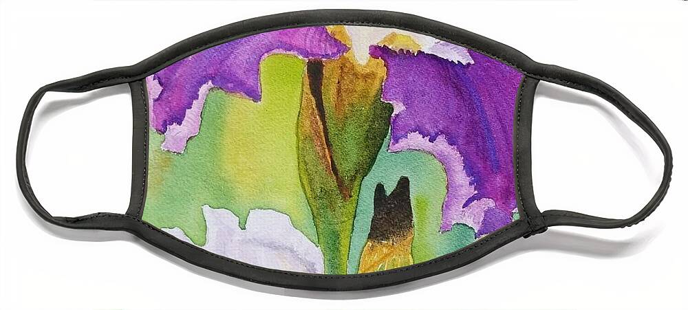 Iris Face Mask featuring the painting Spring Iris by Ann Frederick