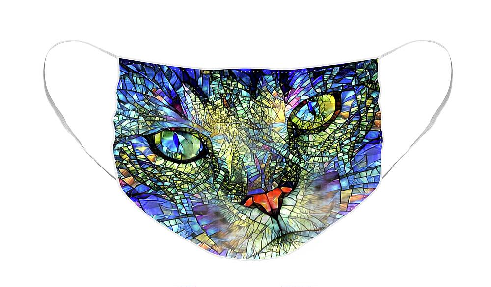 Stained Glass Cat Face Mask featuring the digital art Stained Glass Cat Art by Peggy Collins