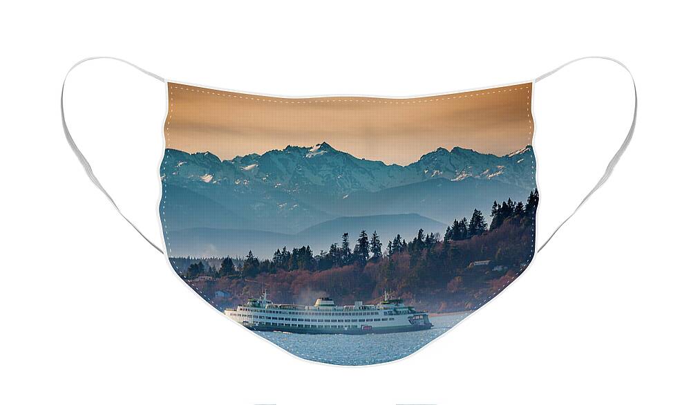 Seattle Face Mask featuring the photograph State Ferry and the Olympics by Inge Johnsson