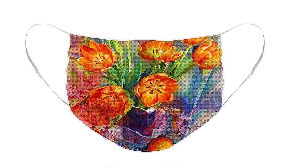 Tulip Face Mask featuring the painting Still Life in Orange by Hailey E Herrera