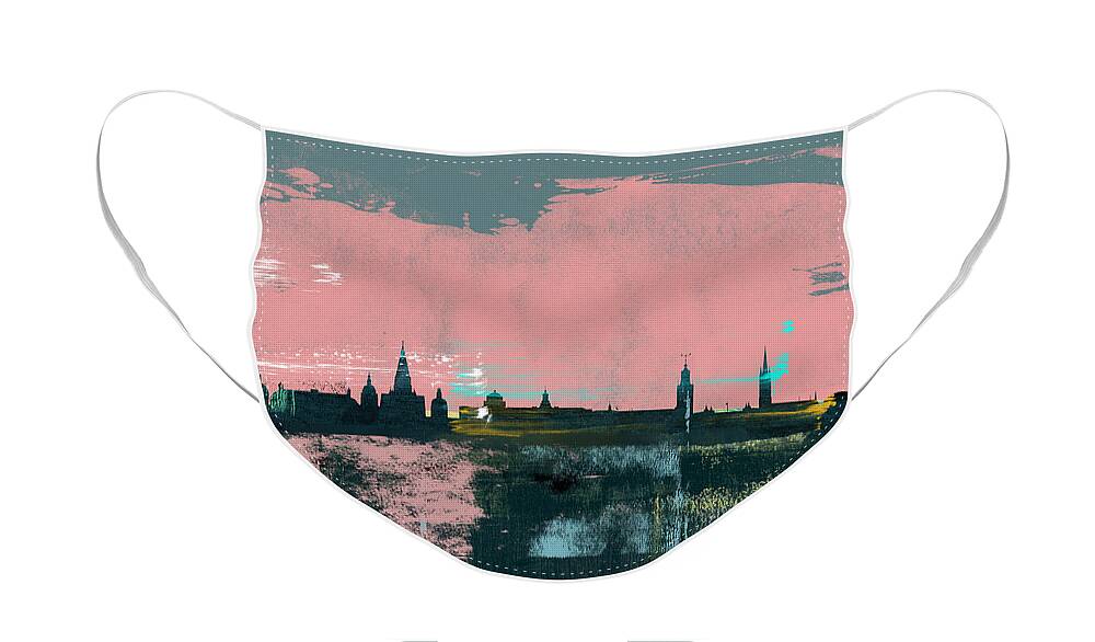 Stockholm Face Mask featuring the mixed media Stockholm Abstract Skyline II by Naxart Studio